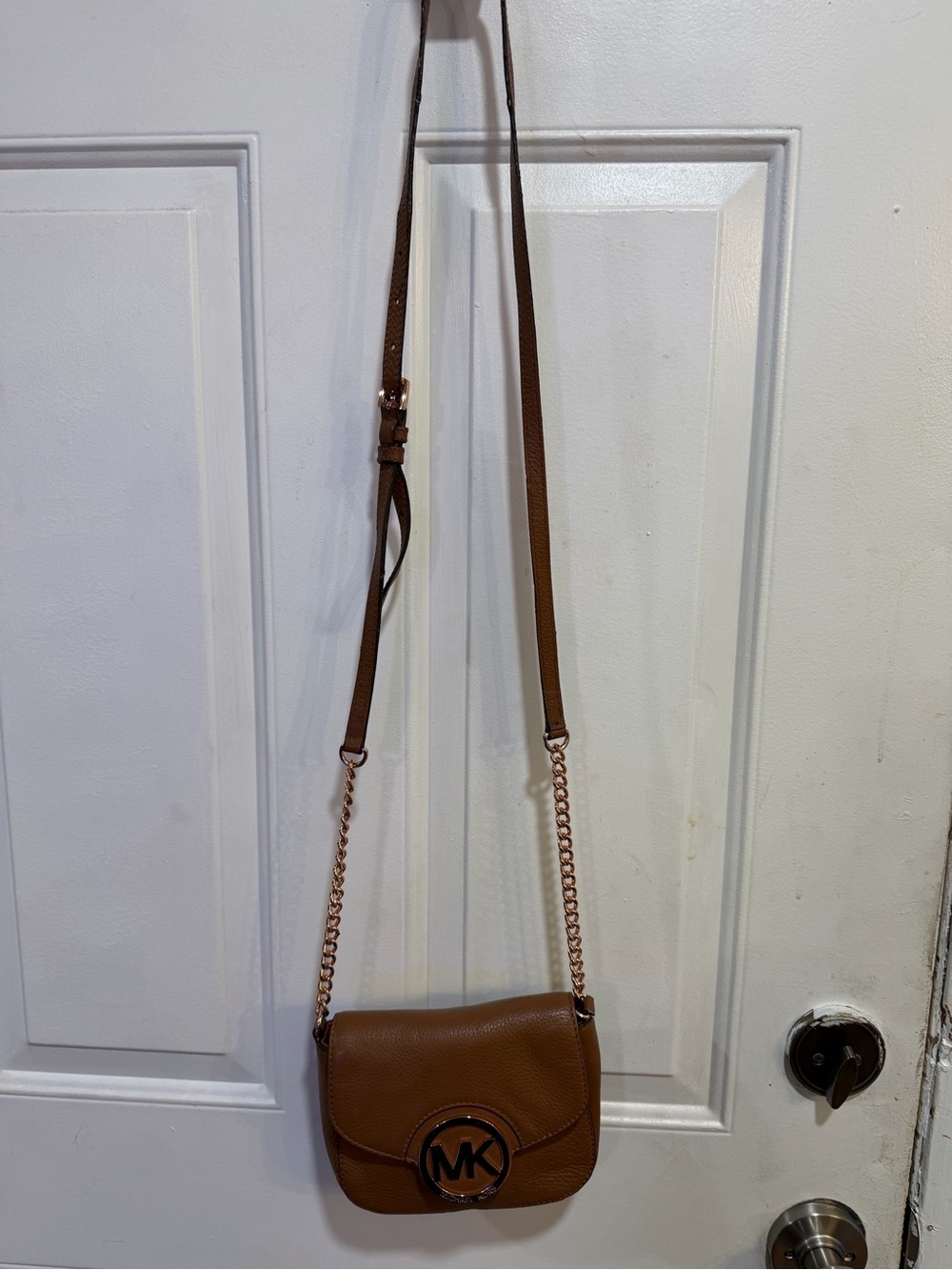 Michael Kors Chestnut Brown Pebbled Leather Crossbody with MK Emblem